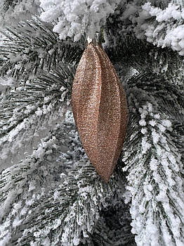 Новорічна ялинкова блискуча іграшка коричневого кольору 13,5 * 5 см, підвіска на ялинку