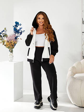 Жіночий теплий спортивний костюм чорний великого розміру Розміри: 48-50, 52-54, 56-58, фото 1