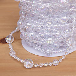 Бусини - кристали на нитці різнорозмірні круглі намистині, 10 метрів
