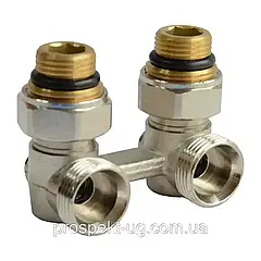 Вузол нижнього під'єднання радіатора кутовий 1/2"-3/4" (з перехідниками)