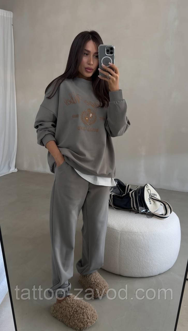 Трикотажний костюм жіночий із начосом кофта та штани 42-44 46-48, фото 1