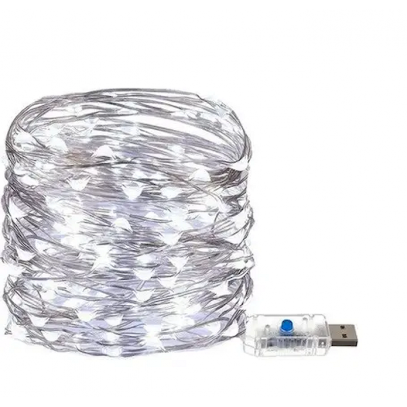 Світлодіодна новорічна гірлянда нитка краплі роси дріт 2 м 200 LED USB холодний білий AND 75-20 Jw, фото 1