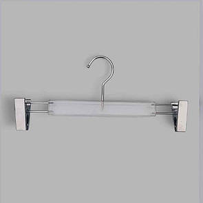 Плічки вішалки з прищіпками 35 см прозорі акрілові з хромованими прищіпками тремпеля для штанів і спідниць уп.5 шт