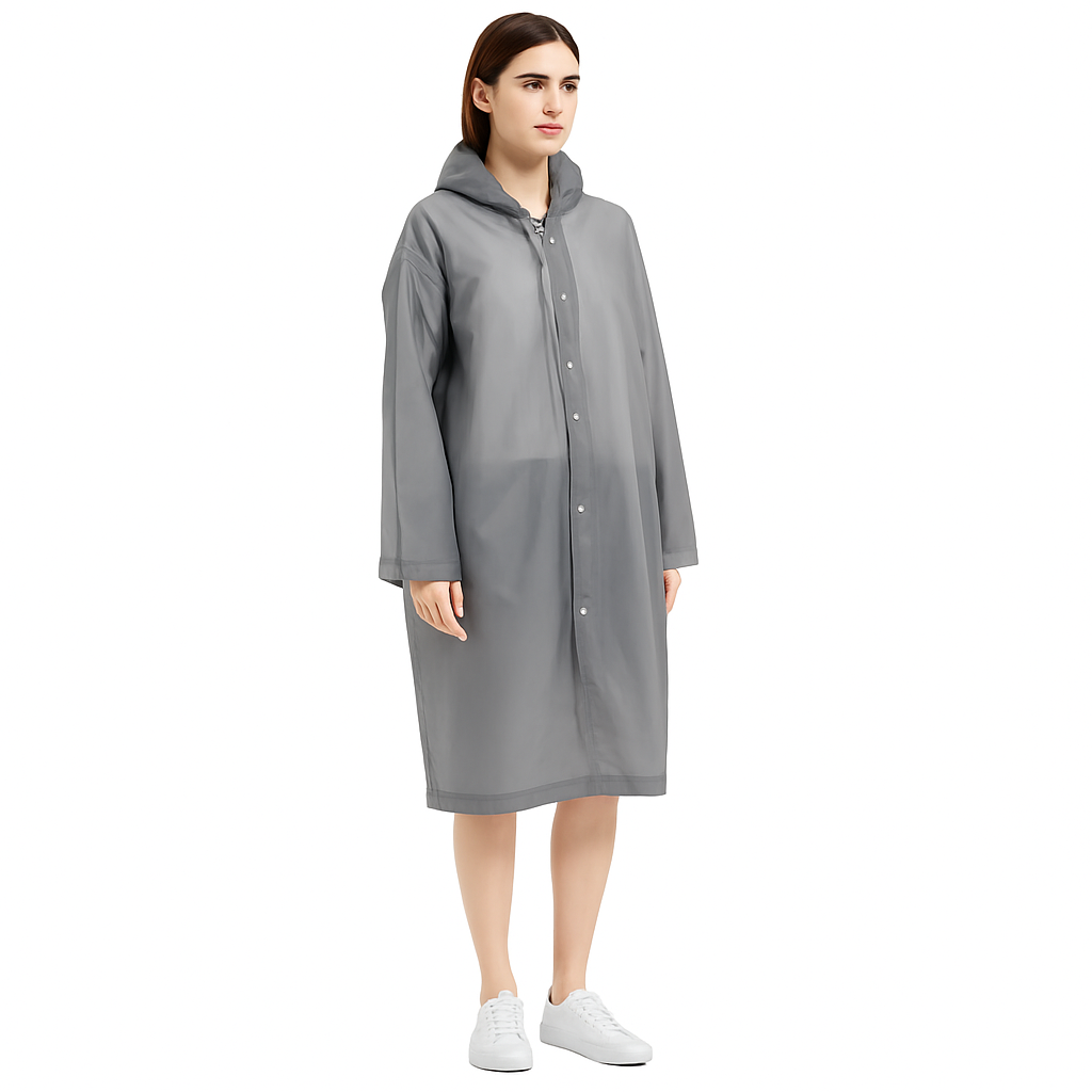 Дощовик з капюшоном EVA Raincoat на кнопках сірий