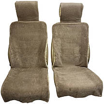 Хутряні накидки універсальні чохли - майки на передні сидіння авто з овчини (Еко-хутро) темно-бежеві, фото 3