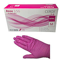 Нітрилові рукавички неопудрені Ceros 100 шт , розмір M рожеві