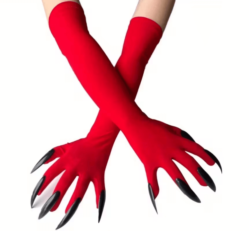 Рукавички з пазурами червоні жіночі довгі 42 см, фото 1