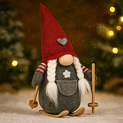 Новорічний ельф 24 см, гном новорічний маленький, різдвяний гном на лижах в асортименті