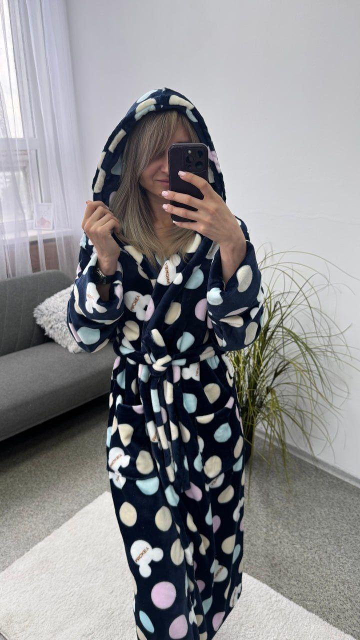 Жіночий теплий довгий сірий халат з сердечками із капюшоном — м’якість, що хочеться носити щодня, фото 1