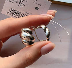 Об'ємні срібні сережки без каміння "Мушля" - 925 проби