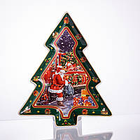 Блюдо сервірувальне новорічне для закусок Santa 29×24×2 (см) блюдо ялинка з порцеляни