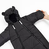 Дитячий зимовий комбінезон трансформер Чорний 3в1 Фліс утеплювач Hollowsoft до –20°C, від народження до 1 року, фото 8