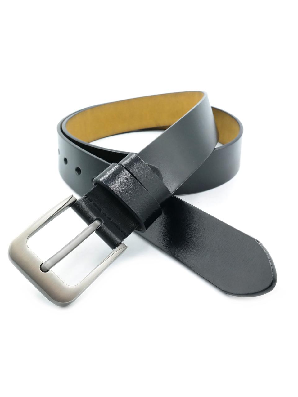 Шкіряний чоловічий ремінь Weatro 3,8 х 105-120 см Чорний wtro-kit-38k-0215, фото 1