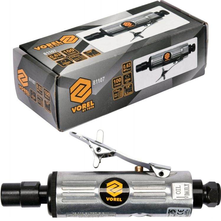 Шліфмашина пневматична пряма VOREL 81107 1/4" 6 мм 25000 об/хв 100 л/хв