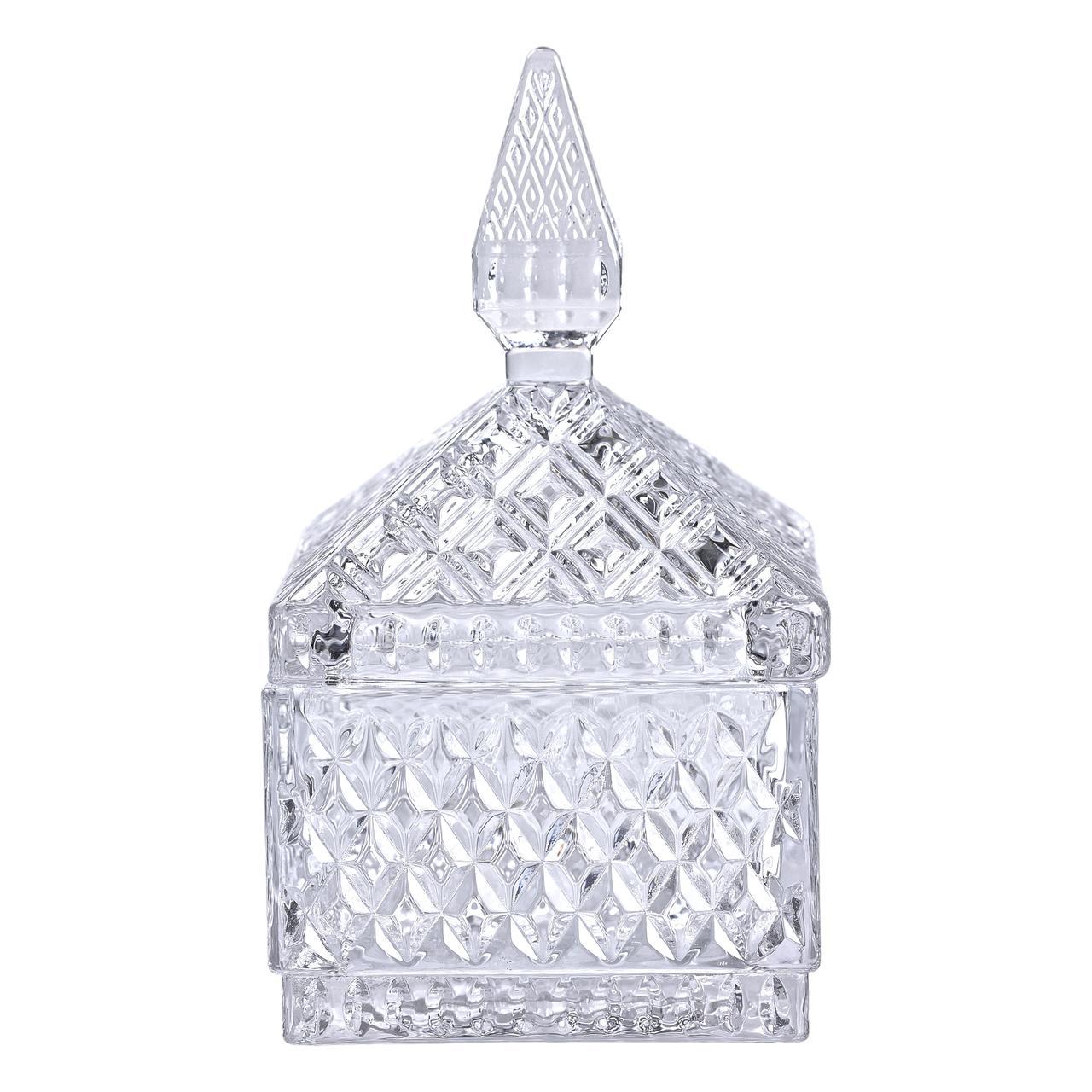 Цукерниця скляна з кришкою 8.5х8.5х15 см квадратна HP-YH-27, фото 1