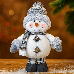 Новорічний сніговик, новорічна іграшка сніговик у шарфі 40 см, різдвяний сніговик під ялинку