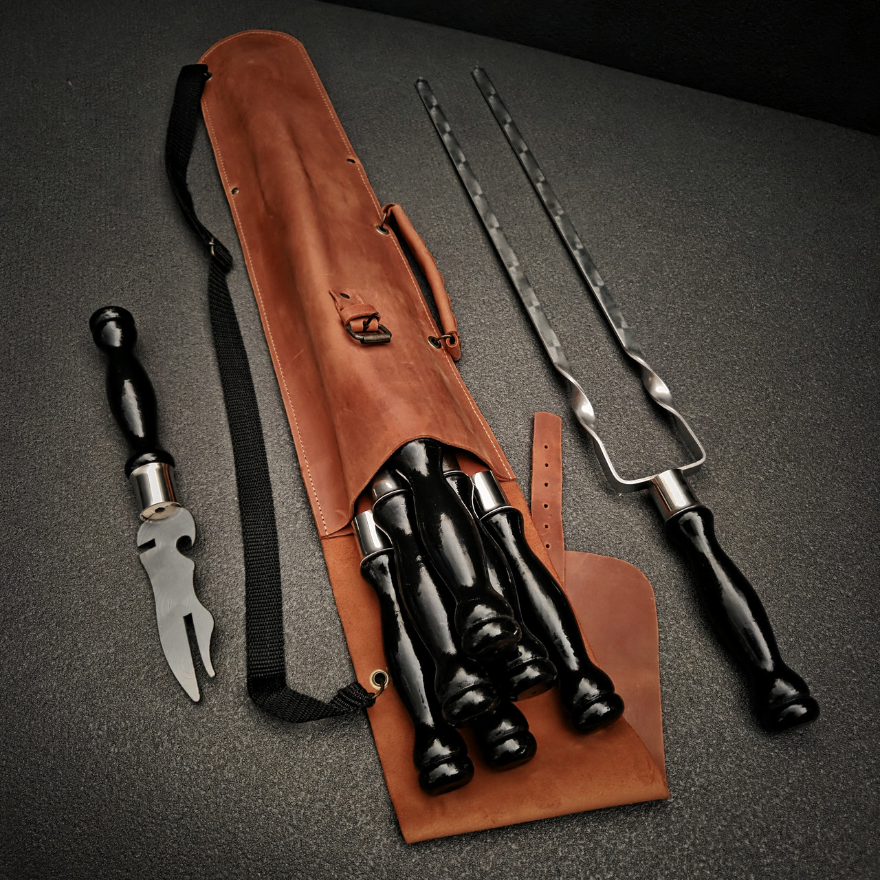 Набір шампурів у шкіряному чохлі "Кажан Блек", фото 1