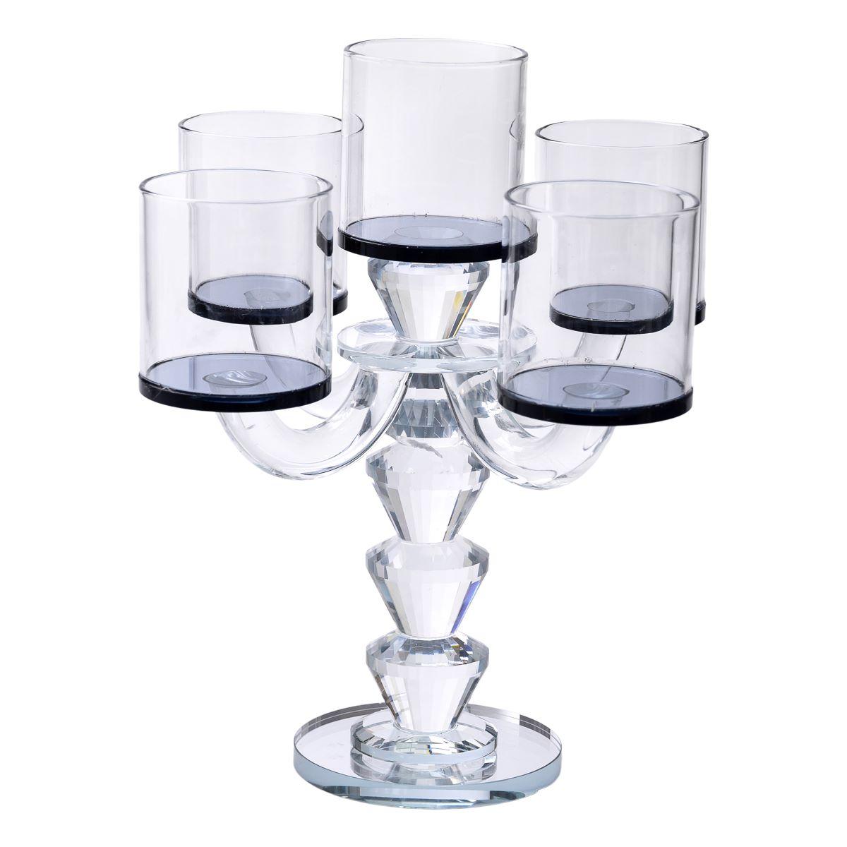 Канделябр на 5 свічок 19×19×24 см підсвічник декоративний скляний на ніжці Чорний HP-4-23