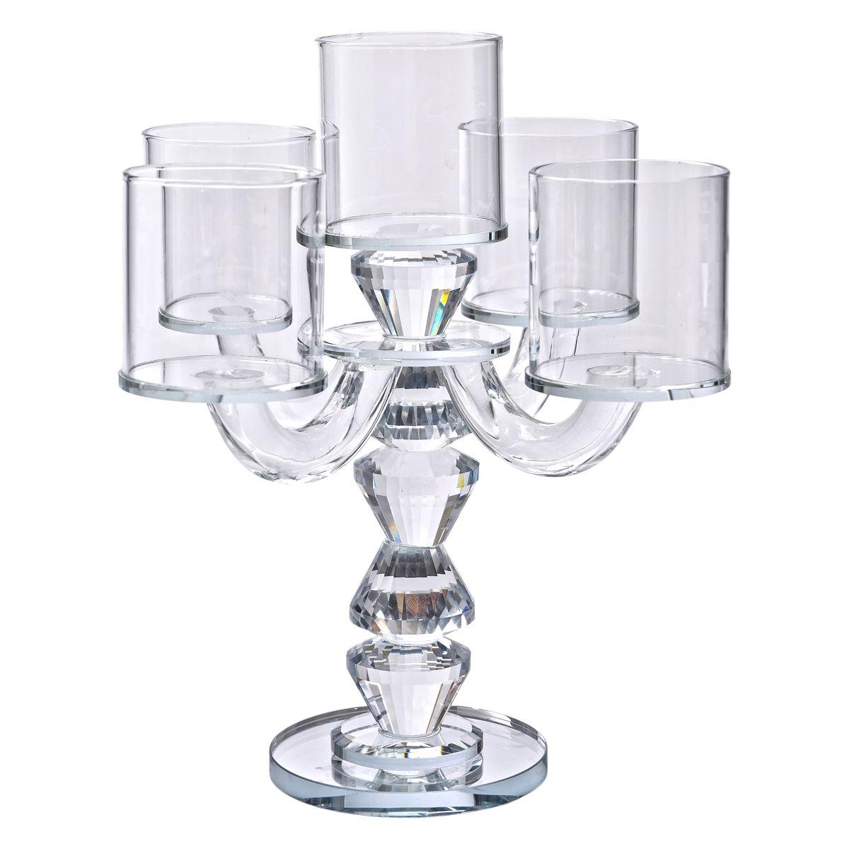 Канделябр на 5 свічок 19×19×24 см підсвічник декоративний скляний на ніжці прозорий HP-4-31