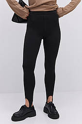 Жіночі утеплені мікра на флісі лосини зі штрипками чорного кольору