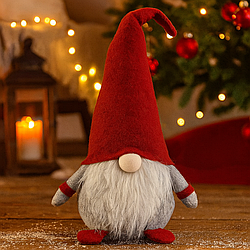 Новорічний ельф, новорічний гном невеликого розміру 53 см, різдвяний гном сірий з червоним