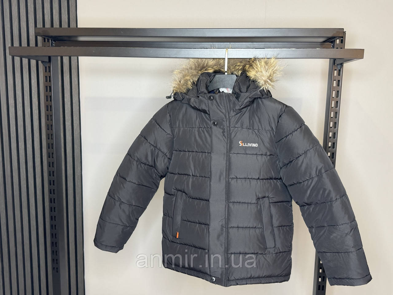 Куртка зимова юніор з хутром на капюшоні стьобана для хлопчика 10-14 років, колір чорний