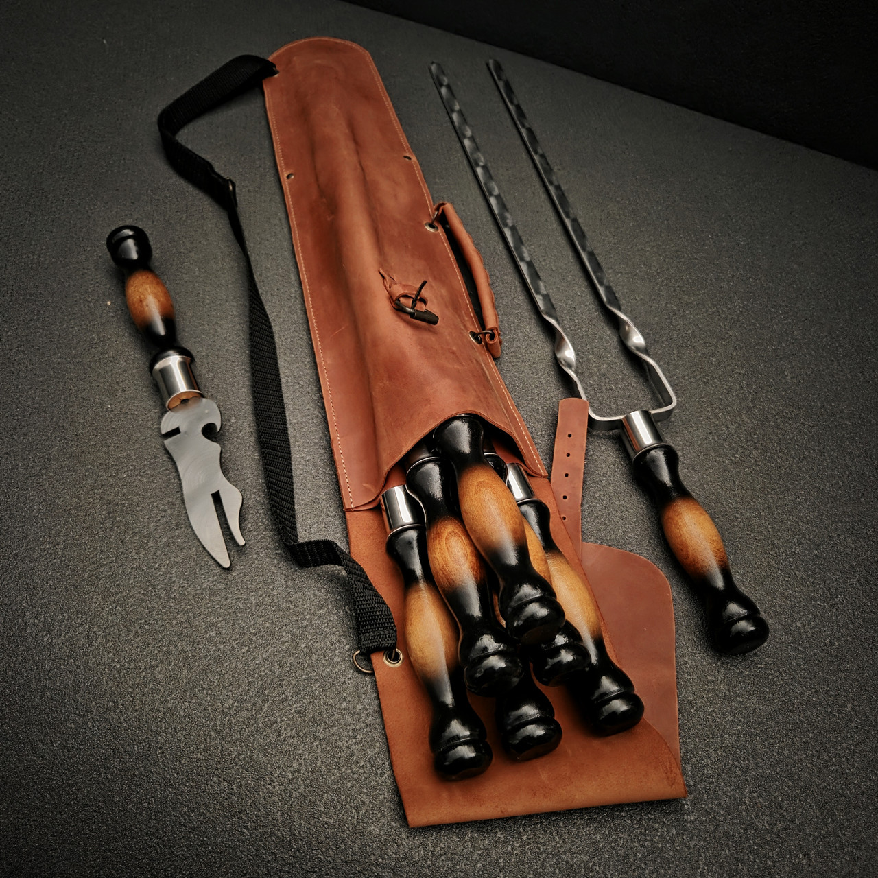 Набір шампурів у шкіряному чохлі "Кажан Люкс", фото 1