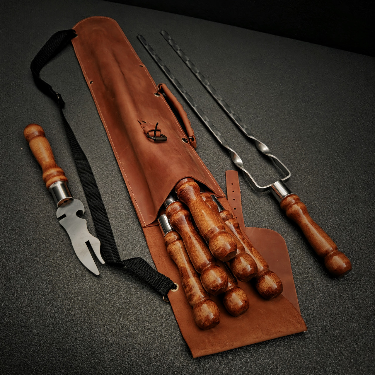 Набір шампурів у шкіряному чохлі "Кажан RED", фото 1