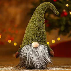 Новорічний ельф, новорічний гном невеликого розміру 56 см, різдвяний гном з бородою зелений