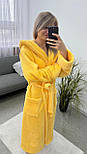 Жіночий теплий жовтий довгий жовтий халат із капюшоном —теплий, м’який та універсальний, фото 3
