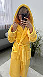 Жіночий теплий жовтий довгий жовтий халат із капюшоном —теплий, м’який та універсальний, фото 7