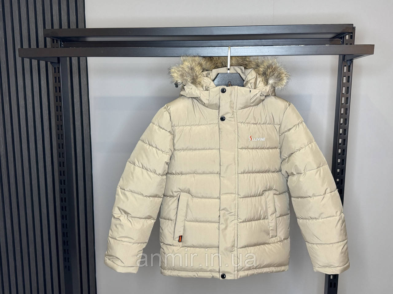 Куртка зимова юніор з хутром на капюшоні стьобана для хлопчика 10-14 років, колір бежевий, фото 1