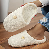 Тапочки жіночі кімнатні білі тедді комфортні, тихі, на м якій підошві, стильні