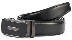 Ремінь чоловічий шкіряний пряжка автомат ширина 3,5 см чорний брючний натуральна шкіра гладка D36-7292