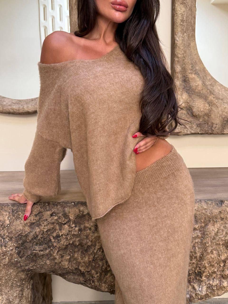 Костюм жіночий елегантний з светра та спідниці максі Модель: 1553-3316, фото 1