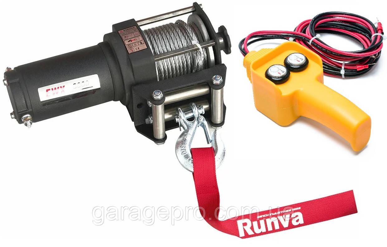 Електрична лебідка Runva EWX 3000 (Сталевий трос / 12 Вольт / Дротовий пульт), фото 1