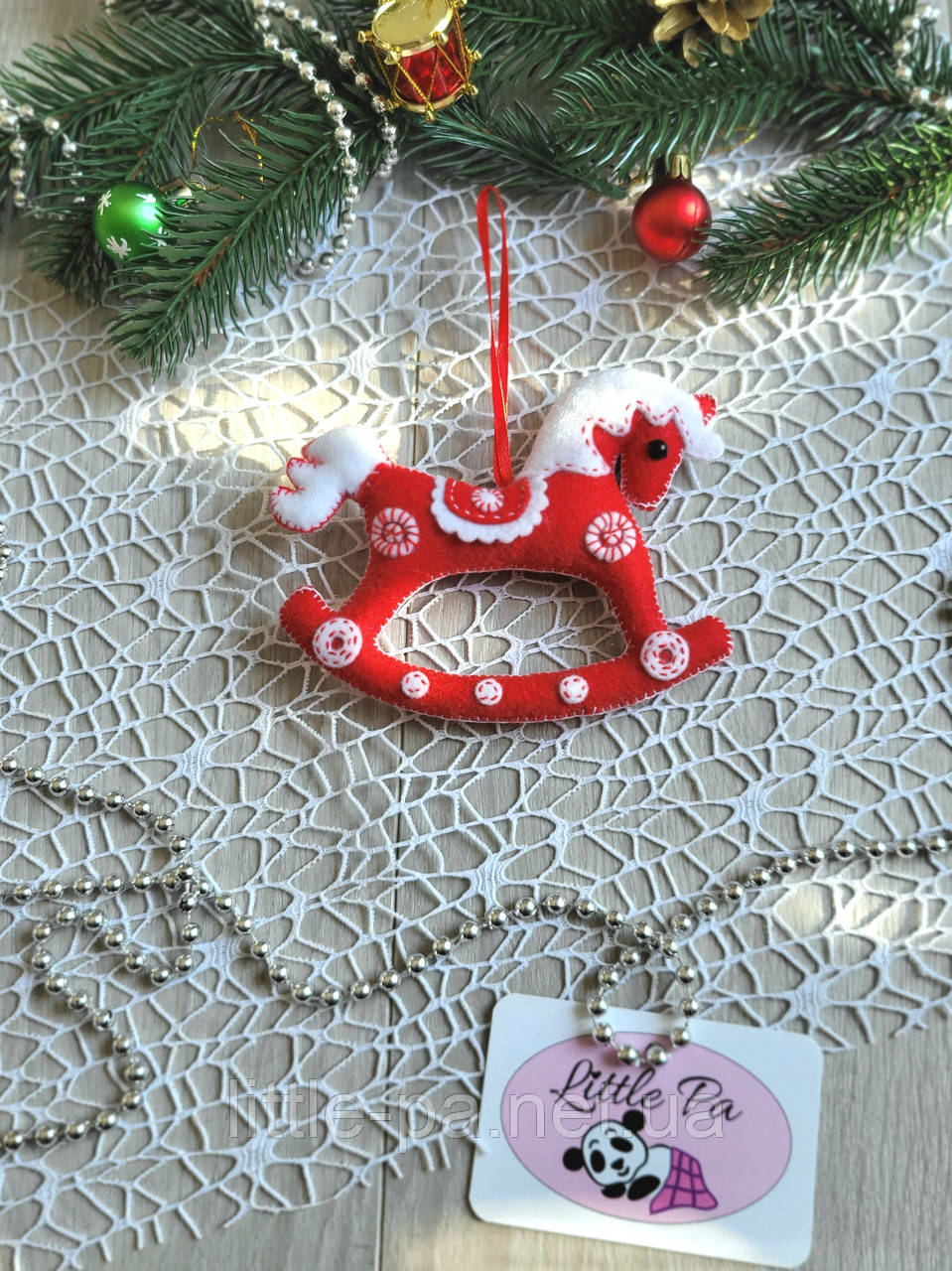 Новорічна ялинкова іграшка з фетру "Конячка" червона