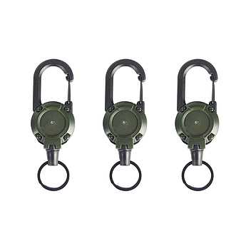 Карабін тактичний автоматичний із висувним металевим тросом | Тактичний ретрактор Олива Набір 3 штуки