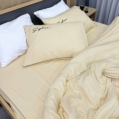 Комплект постільної білизни Сатин, Двоспальний 180х220 Кремовий (88-143)