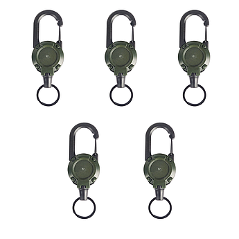 Карабін тактичний автоматичний із висувним металевим тросом | Тактичний ретрактор Олива Набір 5 штук