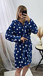 Короткий жіночий халат темно-синій із зірками з капюшоном — теплий, м’який, для дому і після душу, фото 5
