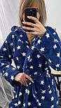 Короткий жіночий халат темно-синій із зірками з капюшоном — теплий, м’який, для дому і після душу, фото 6