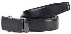 Ремінь чоловічий шкіряний пряжка автомат ширина 3,5 см чорний брючний натуральна шкіра гладка D36-3859