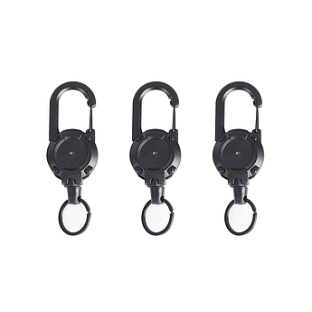 Карабін тактичний автоматичний із висувним металевим тросом | Тактичний ретрактор Чорний Набір 3 штуки