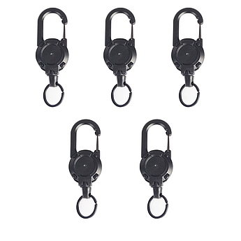 Карабін тактичний автоматичний із висувним металевим тросом | Тактичний ретрактор Чорний Набір 5 штук