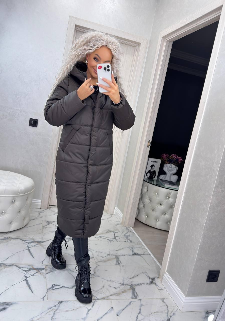 Жіноче зимове пальто довге стьобане з капюшоном (р. 42-50) 65PA261, фото 1