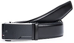Ремінь чоловічий шкіряний пряжка автомат ширина 3,5 см чорний брючний натуральна шкіра гладка C40-1762