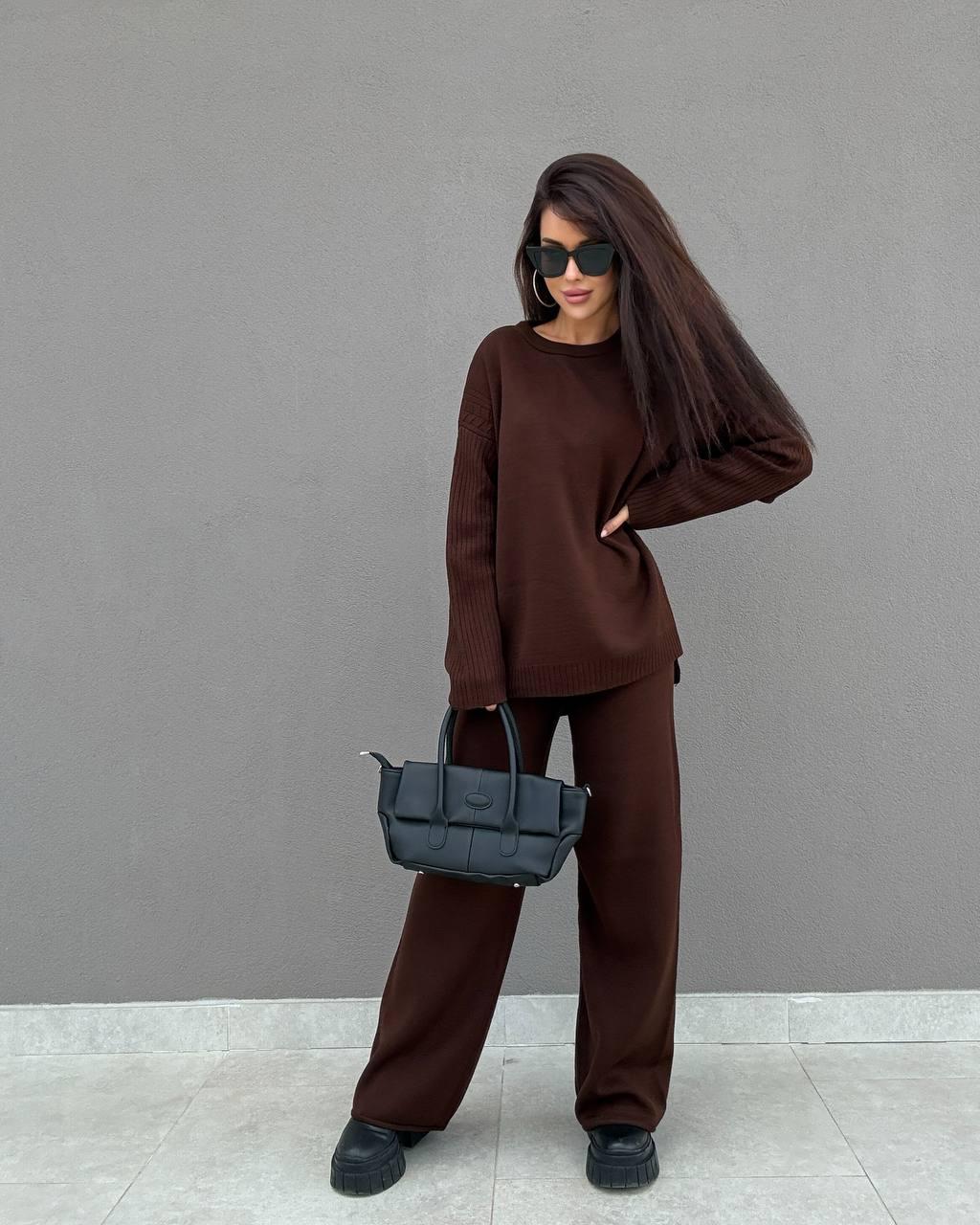 Жіночий теплий костюм светр з подовженою спиною та прямі штани (р. 42-46) 9KO3935, фото 1