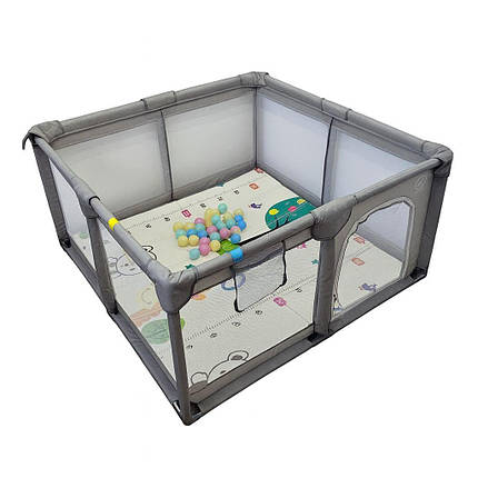 Дитячий розкладний манеж Avko 120х120см Grey + кульки та килимок, фото 1