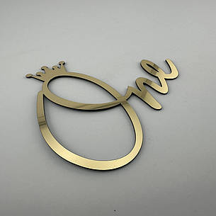 Дзеркальний бічний топер на торт One, золотий торцевий топер на бік торта пластиковий, фото 2